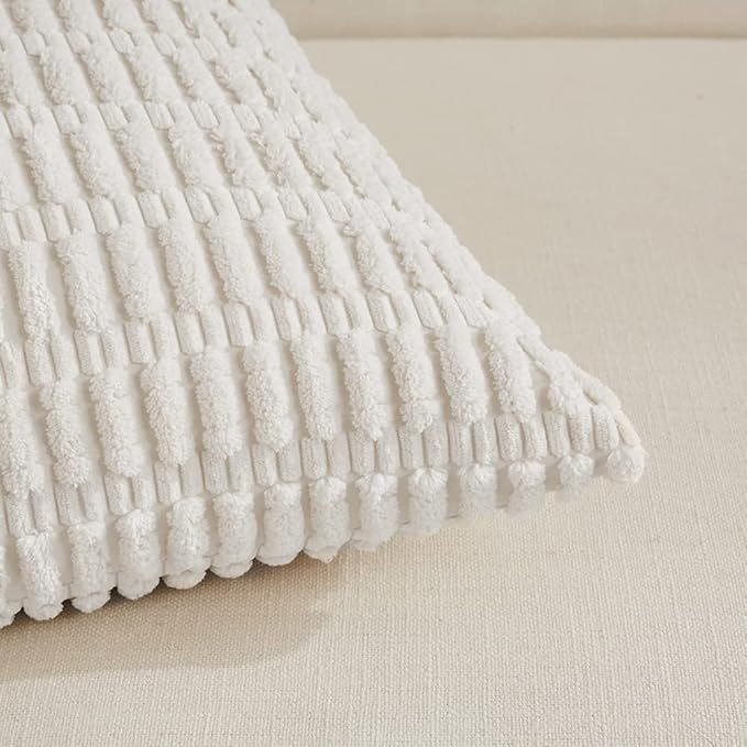 Fancy Homi 4 Packs Pure White Decorative Throw Pillow Covers 16x24 Inch for Living Room Couch Bed, Rustic Modern Farmhouse Boho Home Decor, Soft Plush Corduroy Cute Accent Square Cushion Case 40x60 cm