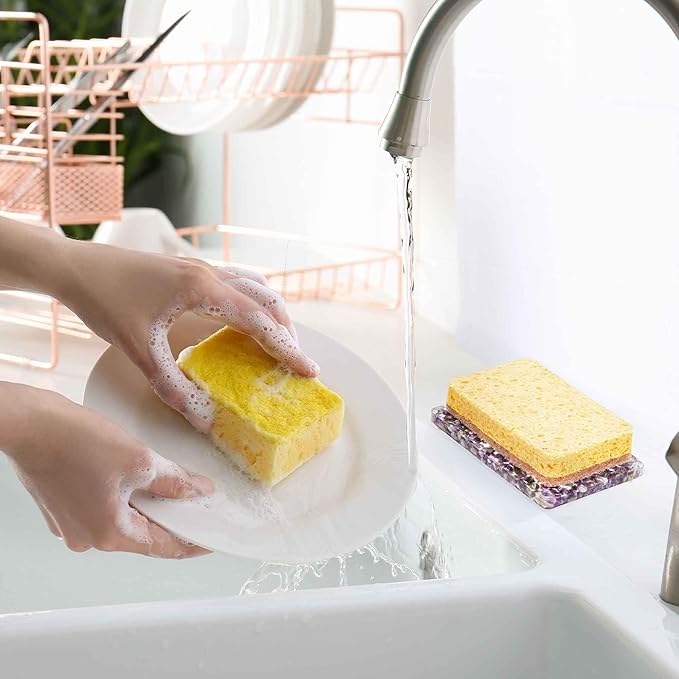 Handmade Amethyst Rectangle Bar Soap Holder Stone Pebbles Soap Dish for Shower and Bathroom Decor, Natural Soap Tray to Keep The Soap Dry Resin Kitchen Decoration Accessories (Amethyst)