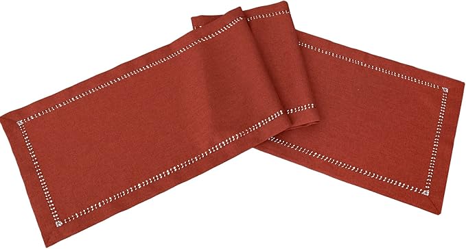 Grelucgo Handcrafted Solid Cinnamon Color Dining Table Runner for Fall or Autumn, Double-Hemstitched (Cinnamon, 14 x 48)