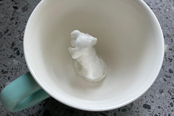 Creature Cups DOG Ceramic Cup (11 Ounce, Aqua Green Exterior) - Hidden 3D Animal Inside Mug - Puppy Doggie Mug - Birthday, Holiday & Housewarming Drinkware Gift for Coffee & Tea Lovers