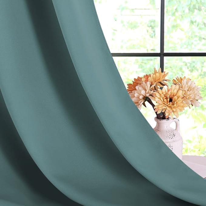 NICETOWN Modern Blackout Curtains Noise Reducing for Bedroom, Greyish Blue, 2 Panels, W34 x L70 -Inch, Thermal Insulated and Privacy Room Darkening Drape Panels for Boy's Guest Room Door Window