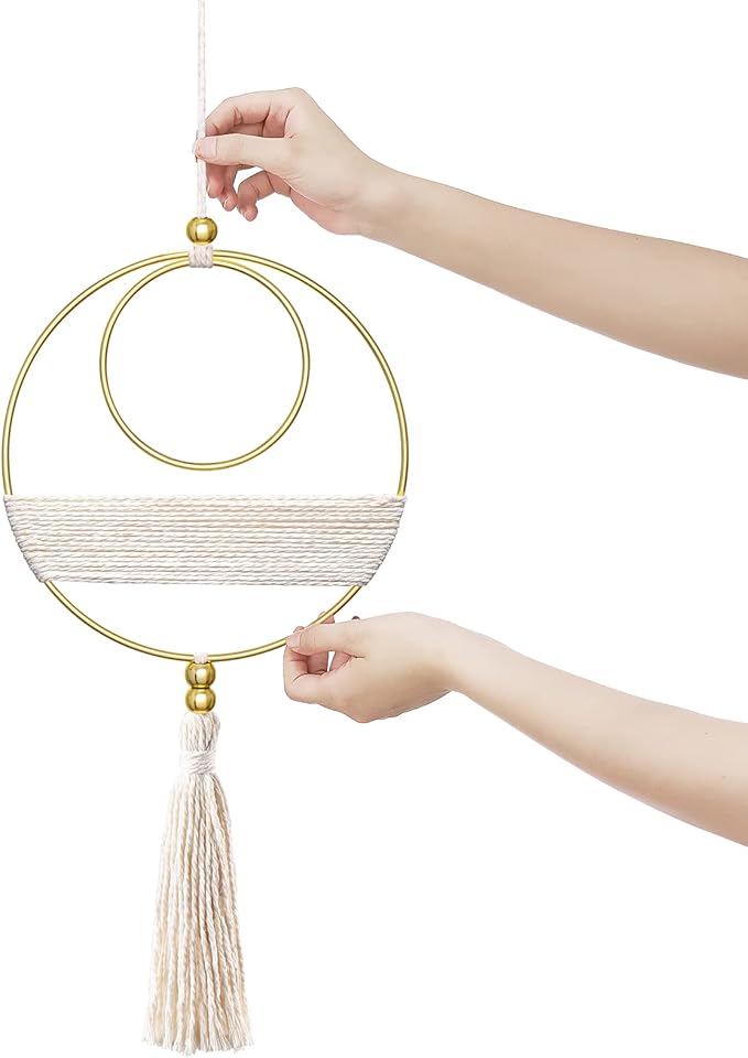 Mkono 2 Pcs Small Macrame Wall Hanging Boho Decor Cute Home Art Ornament with Gold Metal Ring for Bedroom Living Room Nursery Bathroom, 15''H x 10''W and 14''H x 8''W, Small