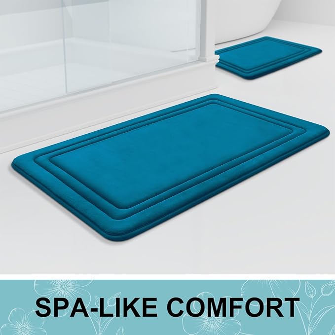Grandaily Memory Foam Bath Mat Rug 36x24, Ultra Soft, Non-Slip and Absorbent Bathroom Rugs, Machine Wash Dry, Comfortable Bath Carpet for Bathroom Floor, Tub and Shower, Peacock Blue