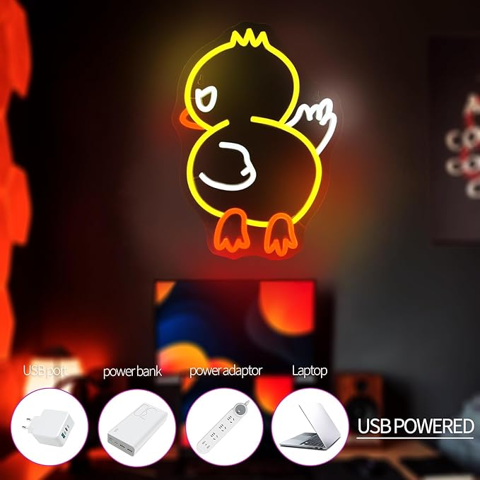 Duck Off Neon Signs for Wall Decor Yellow White LED Light Sign for Preppy Room Decor Light Up Sign for Birthday Party Decoration USB Powered