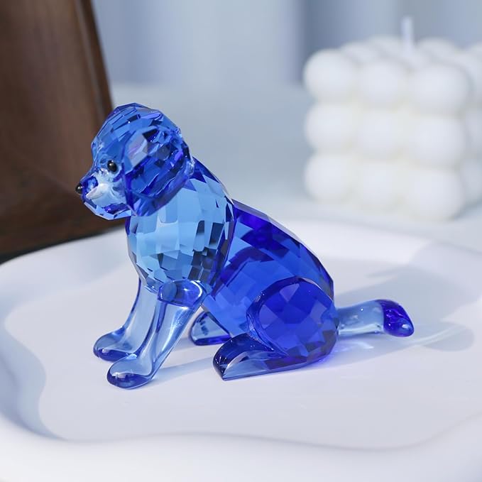 Crystal Dog Figurine Faceted Glass Puppy Statue Blue Labrador Ornament Animal Collectible Sculpture Handscraft Paperweight Home Decor