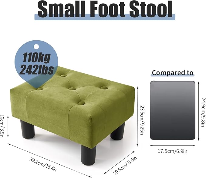 BRIAN & DANY Small Foot Stool, Velvet Foot Stools with Legs, Stable Small Footstool for Living Room, Olive Green