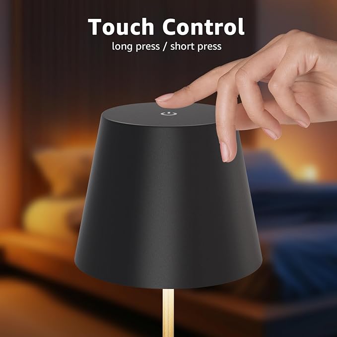 uuffoo 2 Pack Cordless Rechargeable Table Lamps, 5200mAh Battery Powered Outdoor Table Lamps with 3 Colors Stepless Dimming, Desk Night Light for Restaurant, Patio, Bedroom, Bar (Black)