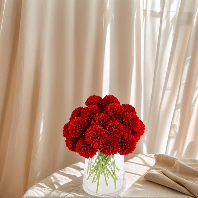 Kimura's Cabin Fake Flower Artificial Flowers 20pcs Silk Chrysanthemum Ball Hydrangea Arrangements Wedding Bouquets Decor Home Kitchen Garden Party Table Floral centerpieces DIY(Red)