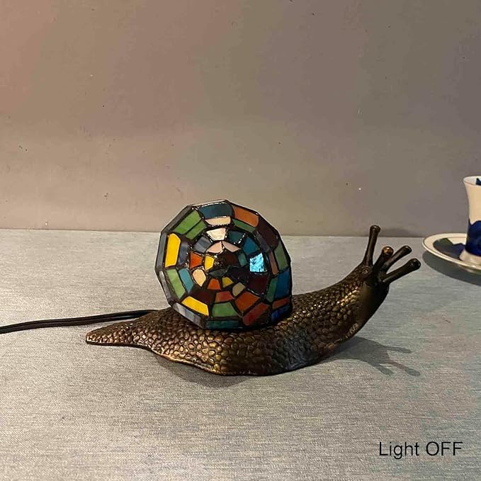 Bieye L13003 Land Snail Tiffany Style Stained Glass Accent Table Lamp for Home Decoration (Multicolor, 10" D x 5" W x 5" H)