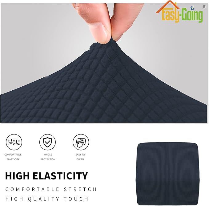 Easy-Going Stretch Square Ottoman Cover Folding Storage Stool Furniture Protector Soft Slipcover with Elastic Bottom (15x15x15inch, Dark Blue)