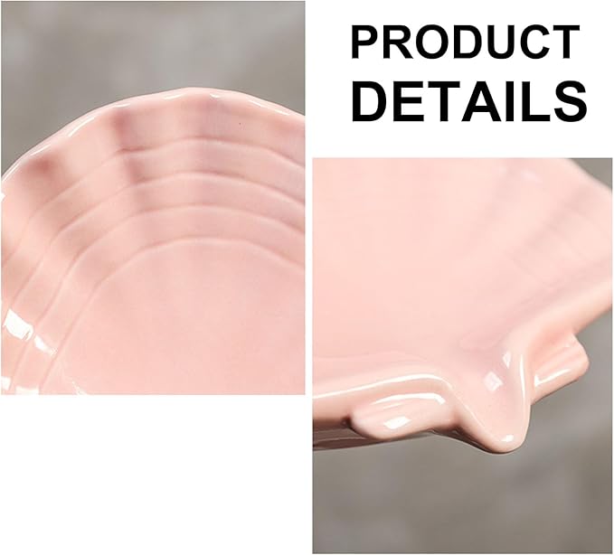 Ceramic Soap Holder, Sea-Shell Soap Tray with Self Draining, Soap Tray for Sink Washroom Bathroom Shower, Small Cute and Elegant Holder with Glaze, Easy Cleaning (Pink)