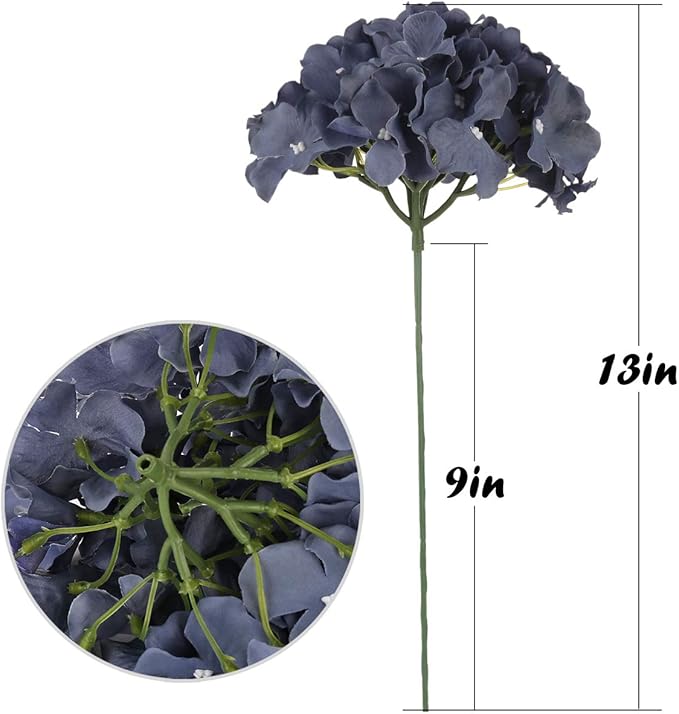 Flojery Silk Hydrangea Heads Artificial Flowers Heads with Stems for Home Wedding Decor,Pack of 10 (Dusty Blue)