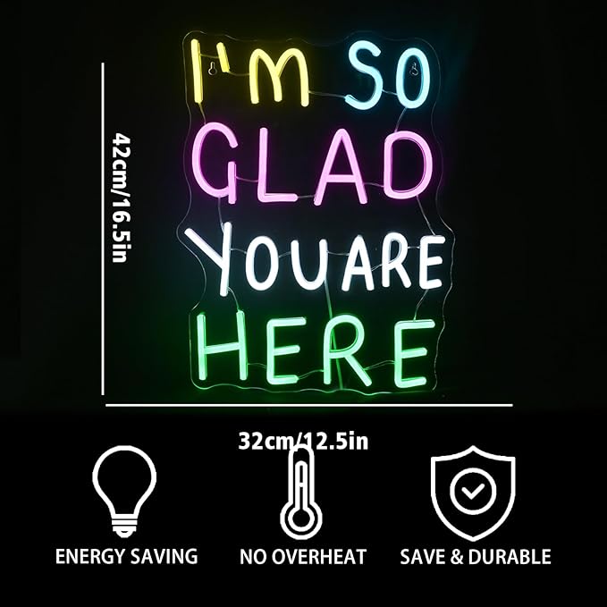 I'm So Glad You Here Neon Sign Home Led Neon Lights for Wall Decor Light Up Signs For Kids Room Welcome for Classroom Neon Light Up Sign School Opening Ceremony Decorations Gifts