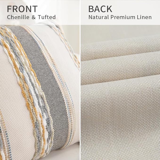 Boho Pillow Covers 18x18 Set of 2 for Couch-Modern Farmhouse Sofa Decorative Throw Pillow Covers Textured Chenille Cushion Covers Outdoor Netural Bohemian Pillow Cases Square