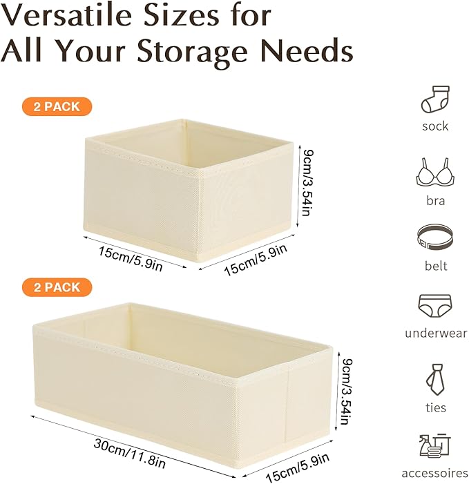 DIMJ Drawer Organizers for Clothing, Set of 8 Fabric Closet Organizers and Storage, Dresser Organizers, Drawer Dividers for Baby Clothes, Socks, Belt, Tie (Beige)