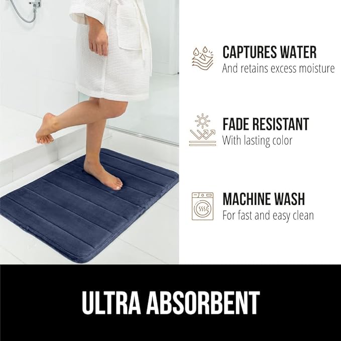 GORILLA GRIP Memory Foam Bath Mat, Soft Absorbent US Designed Bathroom Rug, Gripping Dots Machine Washable Bathmat, Cushioned Floor Mats, Shower Sink Rugs Room Décor Accessories, 42x24 Navy Blue