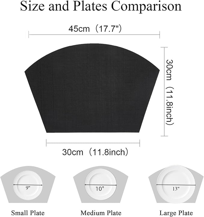 SHACOS Wedge Placemats Set of 8 Woven Vinyl Placemats for Small Round Table Place Mats Wipe Clean Non Slip Table Mats, Black