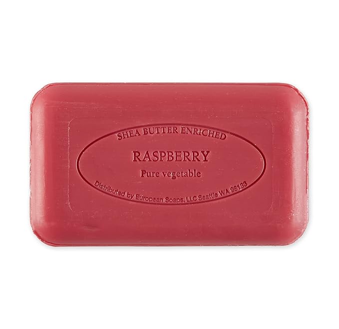 Pre de Provence Artisanal Soap Bar, Natural French Skincare, Enriched with Organic Shea Butter, Quad Milled for Rich, Smooth & Moisturizing Lather, Raspberry, 5.3 Ounce