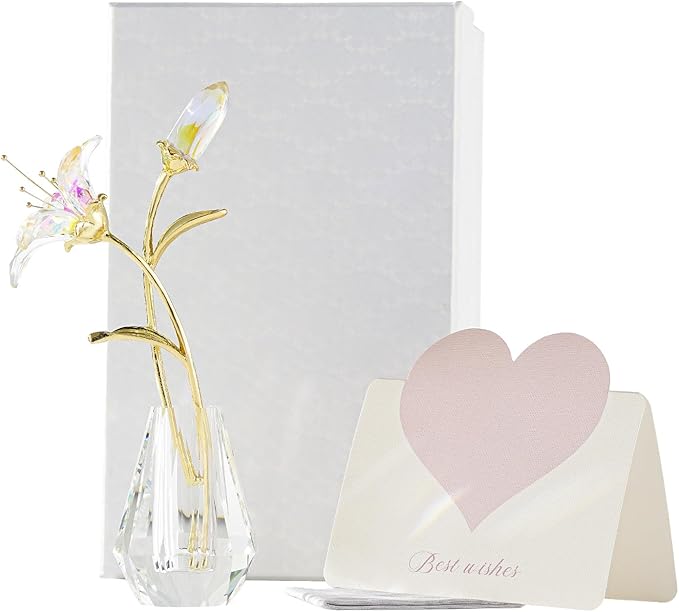 Crystal Lily Figurine, Glass Flowers with Stem,Flower Collectible Gifts for Woman, Wedding Party Decor(Transparent)