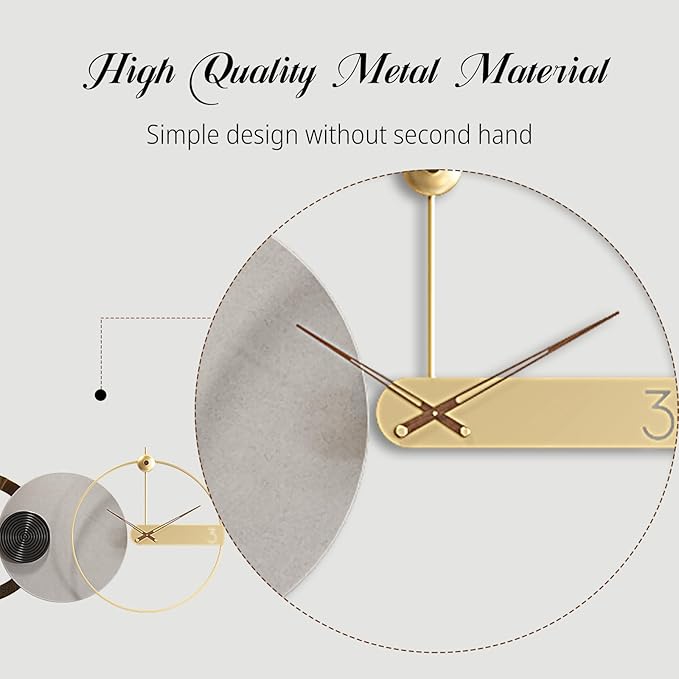 Wall Clock Large 33 Inch - Modern Metal European Style, Battery Operated Silent Non-Ticking Decorative Clock for Living Room Bedroom Home Office