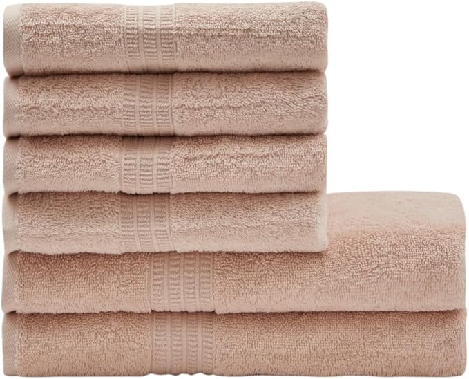 HOMELOVER 6 Piece Towel Set - 100% Organic Cotton 2 Bath Towels & 4 Hand Towels - 500 GSM, Hotel & Spa Quality, Soft, Quick Dry, Highly Absorbent Bathroom Essentials (Seashell Pink)