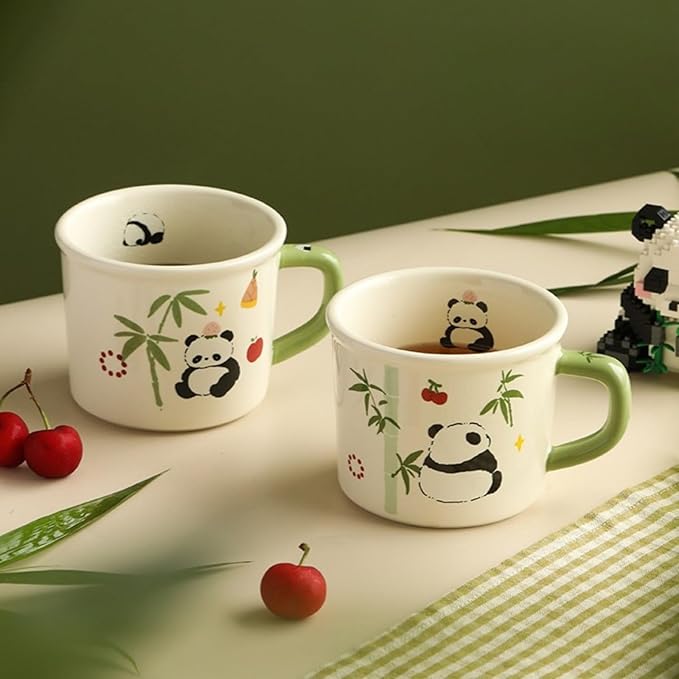 Ceramic Coffee Mug Coffee Cup Tea Cup with Handle 400ML/13.5OZ, Adorable Cartoon Panda Design, Novelty Gift (Panda with Cherry)