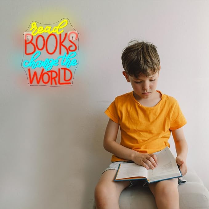NOSUN Read Neon Sign Classroom Neon Signs for Wall Decor Change The World Light Sign for Bedroom Study Room Library Neon Light Sign Neon Classroom Sign Read Neon Lights Neon Wall Sign Light Up Sign