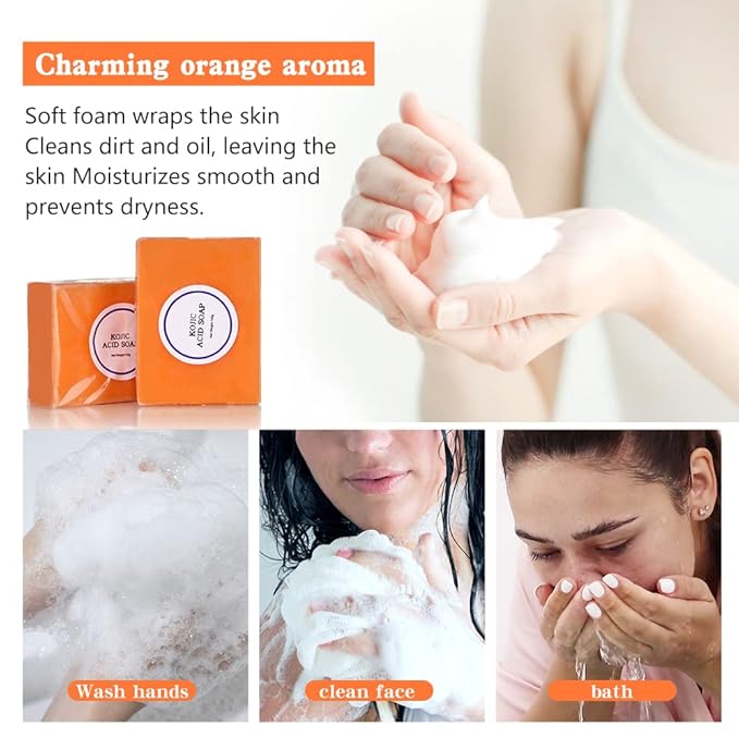 LIYALAN Kojic Acid Soap Bar Moisturizing Deep Cleansing for Face and Body Smooth Skin Care 140g x 2 bars,9.9 oz 2 bars