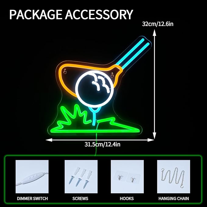 Golf Neon Sign for Wall Decor Dimmable Led Lights Signs Golfing LED Signs for Golf Clubs Green White Yellow Neon Light Room Decor for Gym Sports Room Man Cave USB Powered