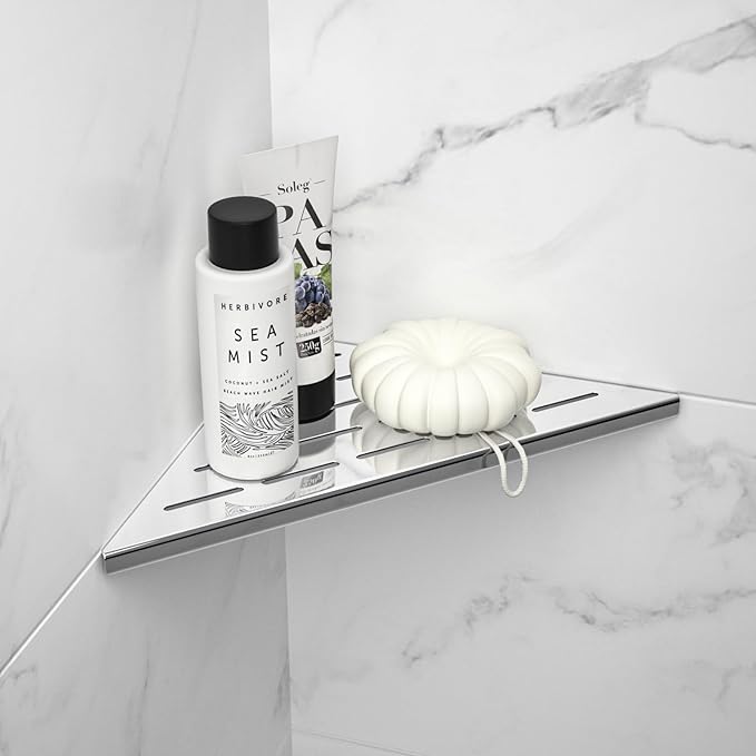 Corner Shower Shelf 10" Polished 304 Stainless Steel Recessed Corner Shelves with Slot Design Bathroom Shelf Racks for Tiled Wall, 2 Pack