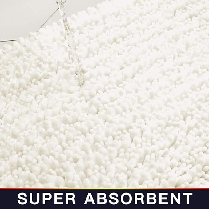 Walensee Bathroom Contour Rug Non Slip Toilet U Shaped Bath Mat (20x24, Ivory) Water Absorbent Super Soft Shaggy Chenille Machine Washable Dry Extra Thick Perfect Absorbant Best Plush Carpet
