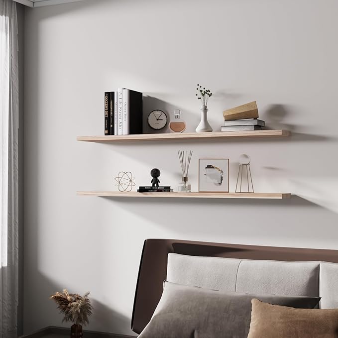Floating Shelves 48 Inch Wall Shelf Solid Wood Mounted Storage for Bedroom Living Room Set of 2, Rustic Torched Wall Shelves
