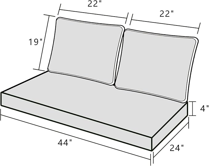 Outdoor Loveseat Cushion Set 44'' x 24'', Outdoor Cushions for Patio Furniture with Fastness Cover, Water Repellent Outdoor Seat Cushion and Couch Back Cushions for Bench, and Swing (Light Blue)