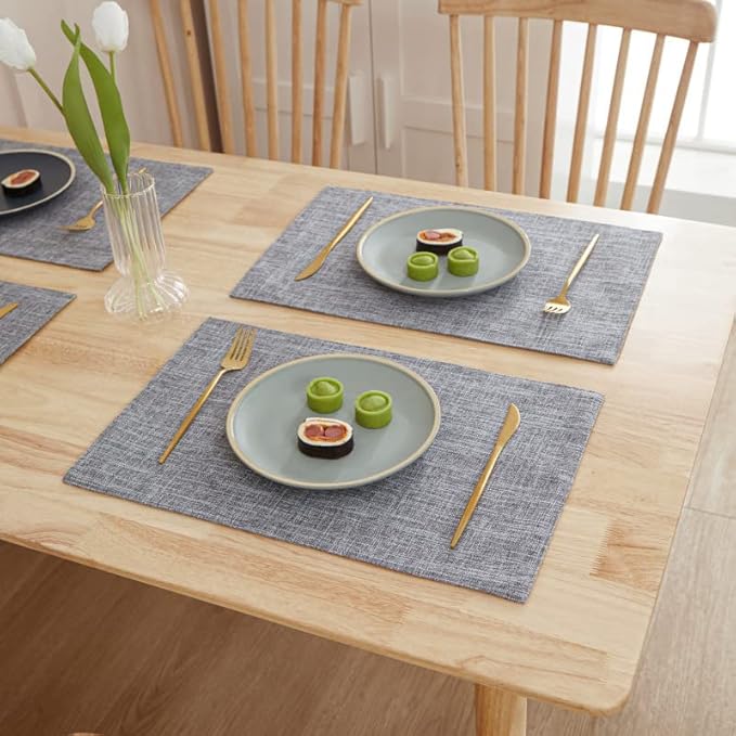 Weabetfu Cloth Placemats Set of 4 Heat Resistant Dining Table Placemmats Cotton Linen Machine Washable Kitchen Table Mats Wrinkle Free Thick Fabric Place Mats,Easy to Clean,13" x 19" Gray