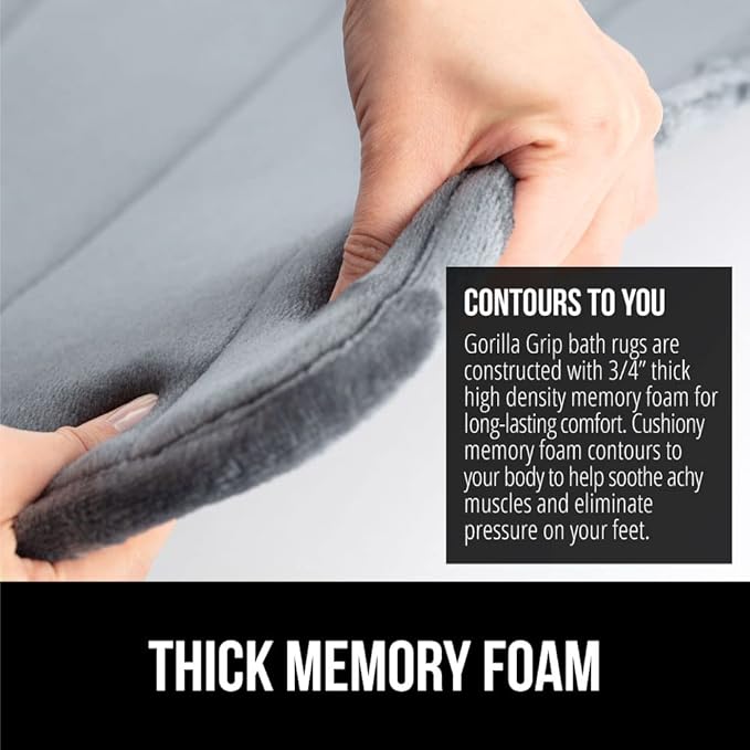 GORILLA GRIP Memory Foam Bath Mat, Soft Absorbent US Designed Bathroom Rug, Gripping Dots Machine Washable Bathmat, Cushioned Floor Mats, Shower Sink Rugs Room Décor Accessories, 30x20 Graphite Gray