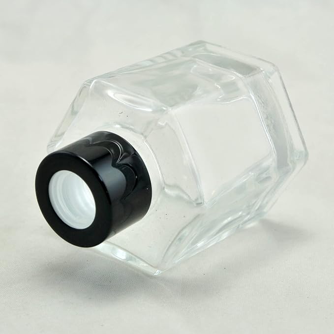 Set of 4 Hexagon Glass Essential Oil Bottles for Home Fragrance Diffuser, (100ml,Black Cap)