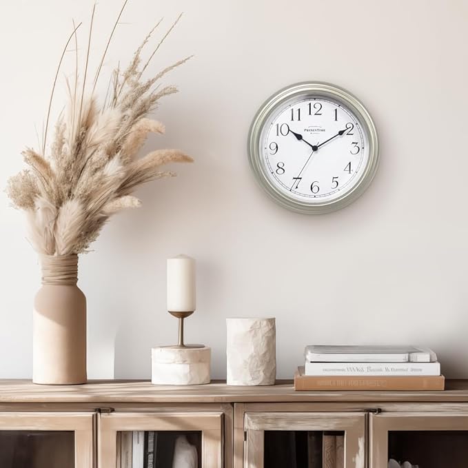 Presentime & Co Chic Home Collection 10" Molly Clock, Silent No Ticking, Silver Color. Modern Decorative Wall Clock for Kitchen, Kid's Room, Bathroom, Bedroom, and Office