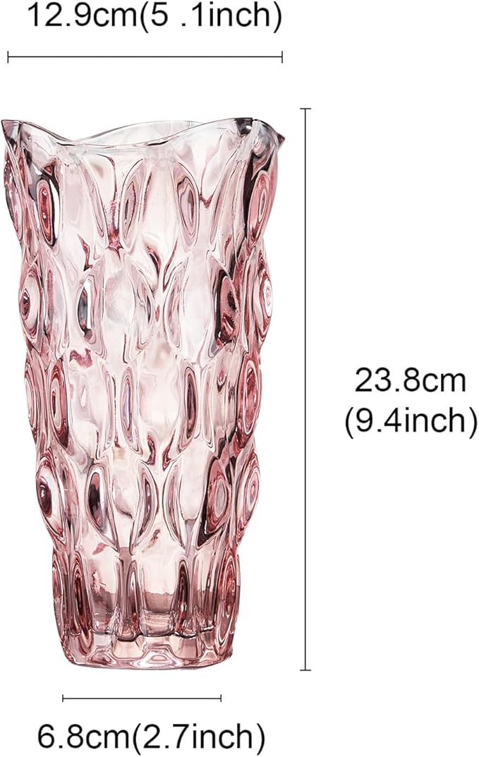 CEMABT Glass Vases for Flowers, Unbreakable 3.4 lb Morden Vases for Tables Centerpieces, Vintage and Clear Rose Large Vases Christmas Thanksgiving Gifts, Pink