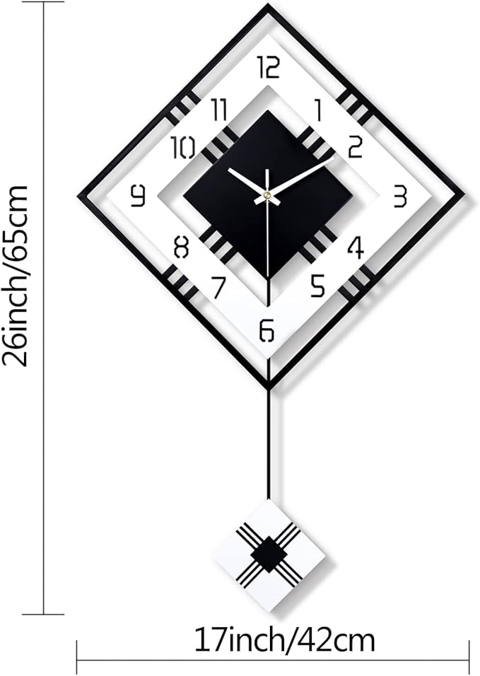 Modern Wall Clock for Living Room Decor Pendulum Large Silent Big Kitchen Wall Clock for Bedroom Black and White Decorative Office Non Ticking Battery Operated Wall Watch 26 Inch