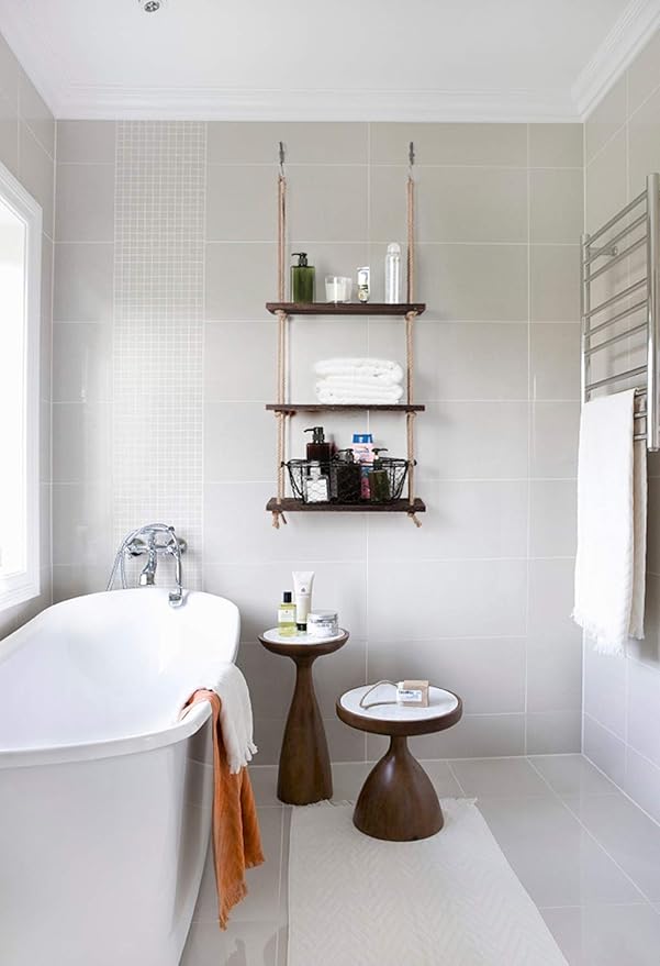 Mkono Hanging Shelves 3 Tier Rustic Wood Floating Wall Shelves Photo Plant Display Hanging Storage Shelf Home Decor for College Dorm Room Decor Bathroom Living Room Bedroom Apartment