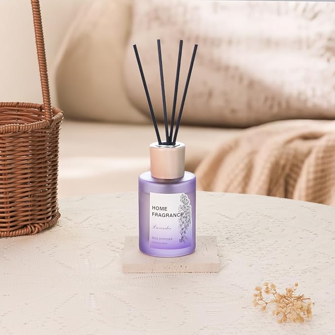 Reed Diffuser - Lavender 4.06oz (120ml) 1 Pack Essential Oil Reed Diffuser Set with 8 Sticks, Long Lasting Fragrance for Home, Bathroom, Bedroom, Room, Decor
