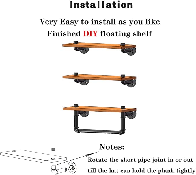 Industrial Pipe Bathroom Shelves with Towel Bar Rustic Wall Mounted Wood Floating Shelving Bookcase Farmhouse Home Decor for Bathroom Bedroom Kitchen Living Room Office,Set of 3