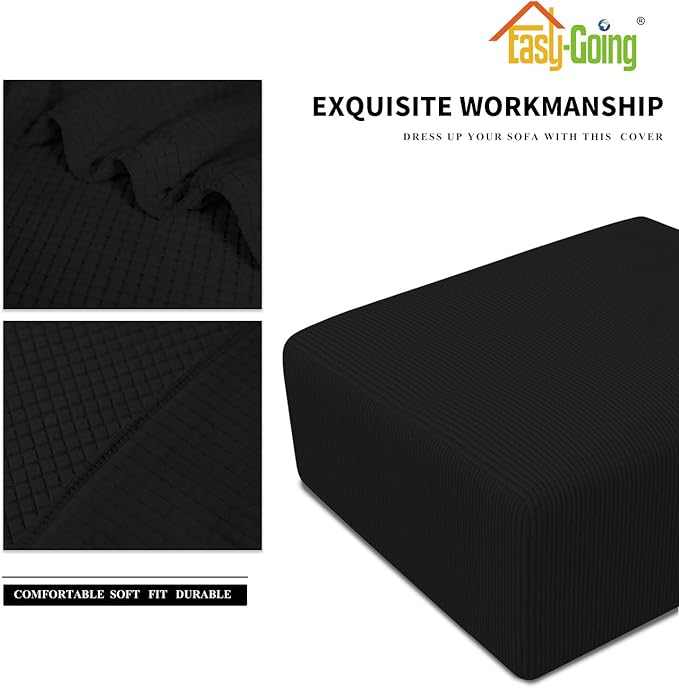 Easy-Going Stretch Ottoman Cover Folding Storage Stool Furniture Protector Soft slipcover with Elastic Bottom (Medium,Black)