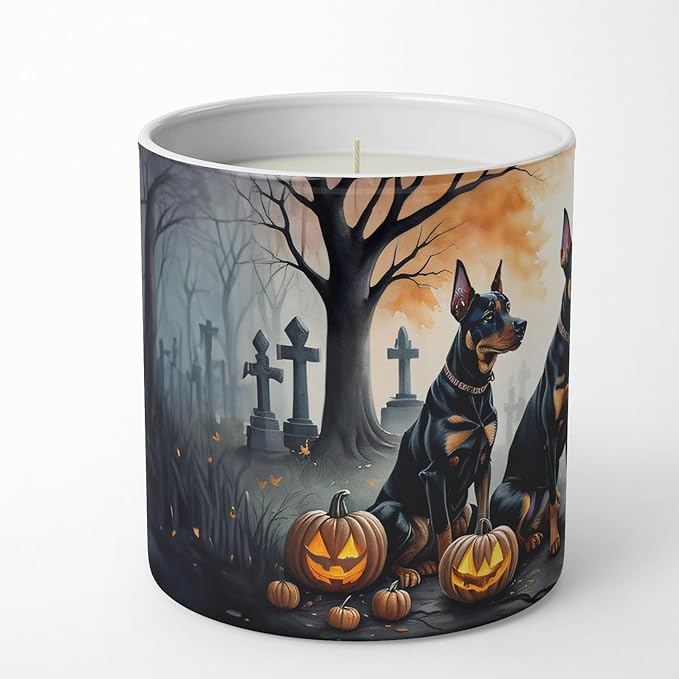 Caroline's Treasures DAC2038CDL Doberman Pinscher Spooky Halloween Decorative Soy Candle Nature Soy Wax Essential Oil Home Decor Ideal for Bedroom Kitchen Bath Office Gift, 10 oz