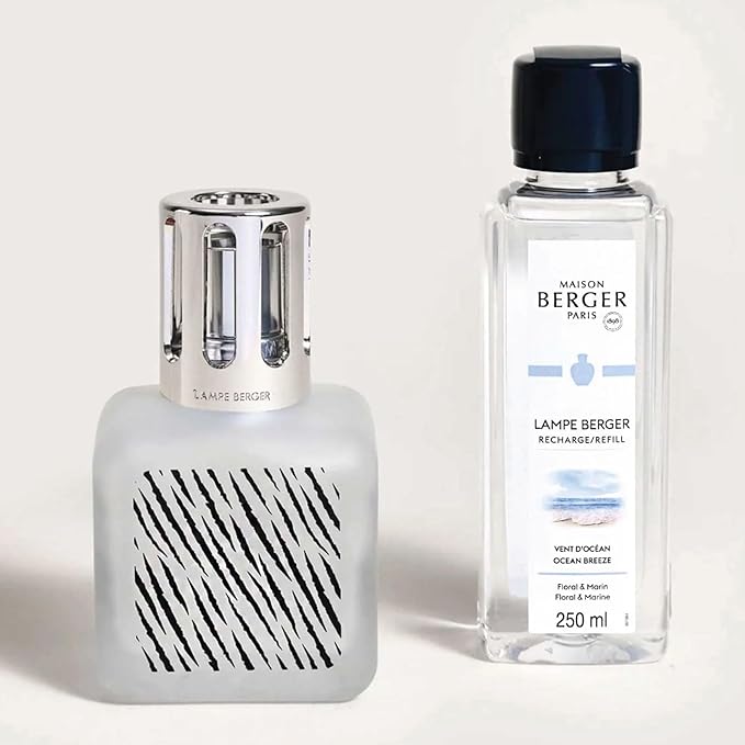 MAISON BERGER Lampe Berger Giftset Ice Cube - Home Fragrance Diffuser - Perfuming - 5.5 x 3 x 3 inches - Made in France - Includes Fragrance Ocean Breeze 8.45 Fluid Onces - 250 milliliters (Zebra)