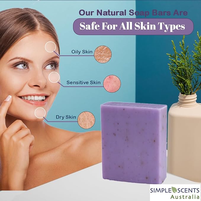 Lavender with Flowers Scented Natural Soap Bars (5 Bars), 3.5oz Moisturizing French Triple Milled Soap Bars Enriched with Shea Butter - Pure Plant Oil Bath & Body