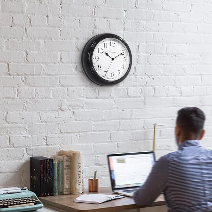 Presentime & Co Chic Home Collection 10" Molly Clock, Silent No Ticking, Black Color. Modern Decorative Wall Clock for Kitchen, Kid's Room, Bathroom, Bedroom, and Office