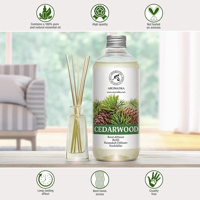 Reed Diffuser Refill Cedarwood 17 Fl Oz (500ml) - Scented Diffuser with Natural Cedarwood Oil - Room Diffuser Refill - Room Freshener - Scented Diffusers - Home Fragrance