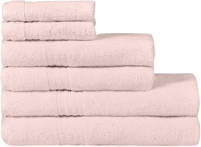 HOMELOVER 6 Piece Towel Set - 100% Organic Cotton, 2 Bath Towels, 2 Hand Towels, 2 Washcloths - 500 GSM, Hotel & Spa Quality, Soft, Quick Dry, Highly Absorbent Bathroom Essentials (Seashell Pink)