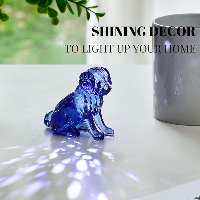 Crystal Dog Figurine Faceted Glass Puppy Statue Blue Labrador Ornament Animal Collectible Sculpture Handscraft Paperweight Home Decor